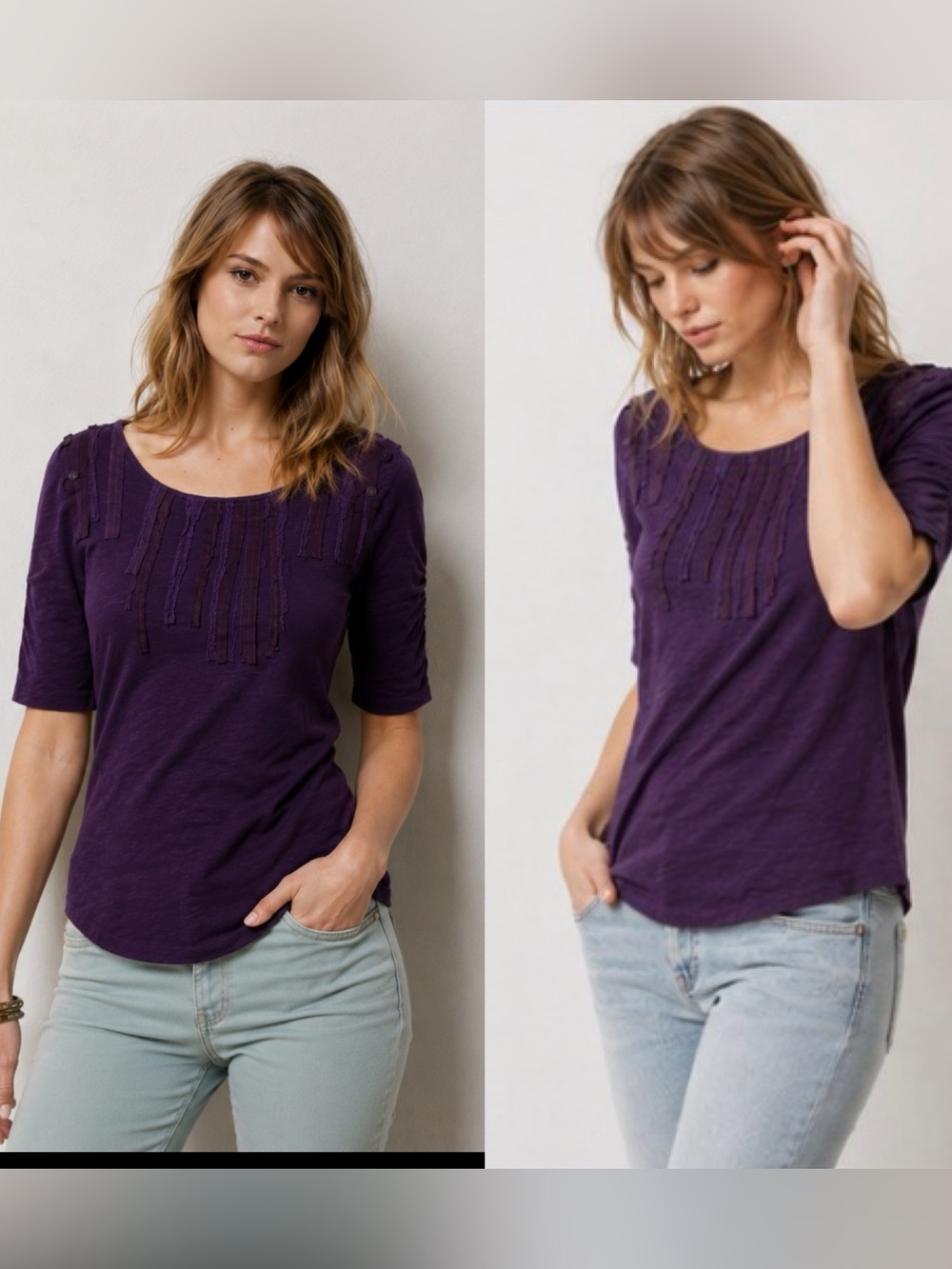Anthropologie Deletta Purple Ribbons Top